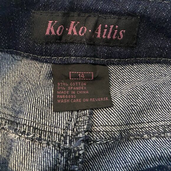 KO KO AILIS Romper Denim Halter Shorts Button Stretch Cuffed Retro Women 14 Blue - Picture 3 of 11